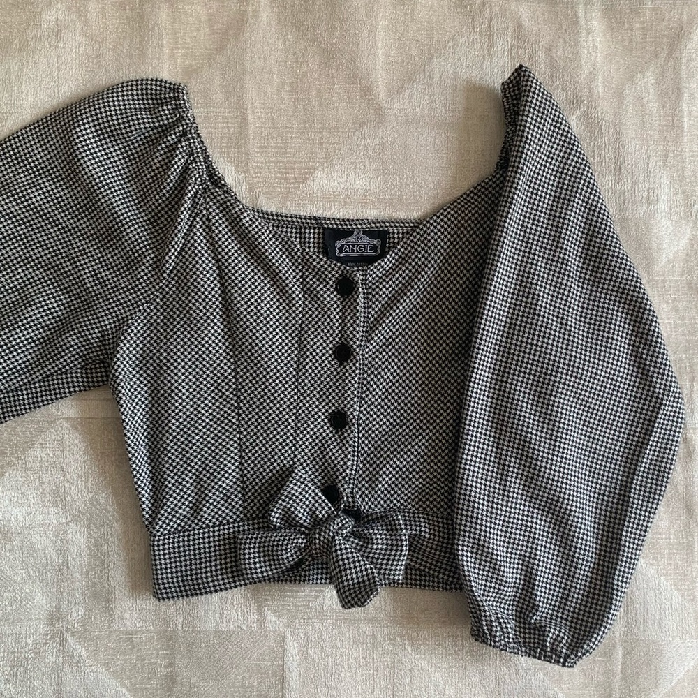 Angie Black & White Houndstooth Crop Top